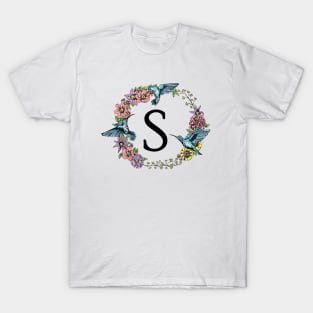 Monogram Frame Hummingbirds Letter S T-Shirt